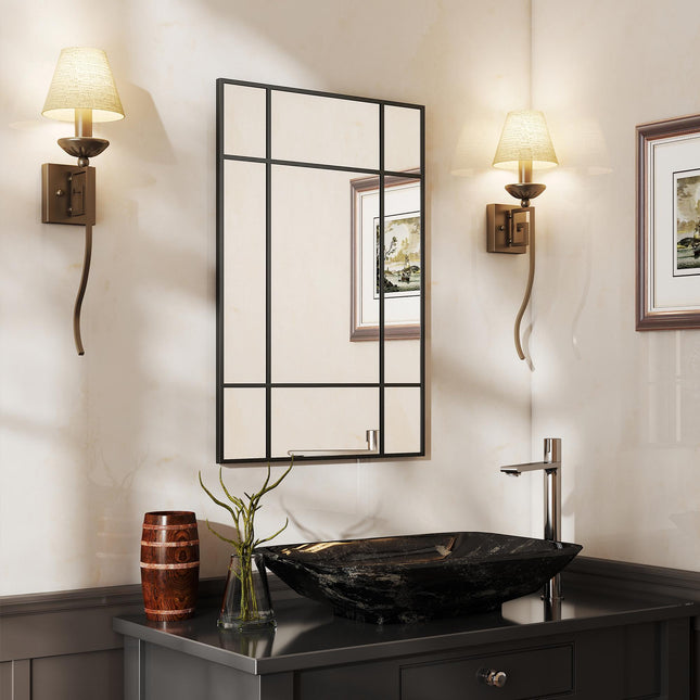 Decorative Wall Mirror, Black Metal Frame, 90x60 cm