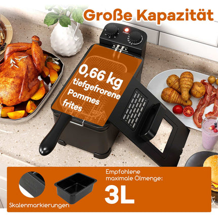 Deep Fryer 2000W, 3L Oil Capacity, Adjustable Thermostat
