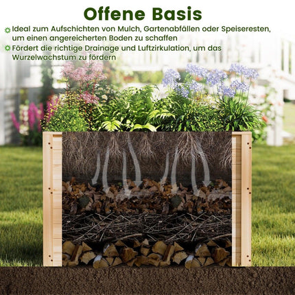 Deep Raised Garden Bed with Open Base, 100x64x65.5 cm