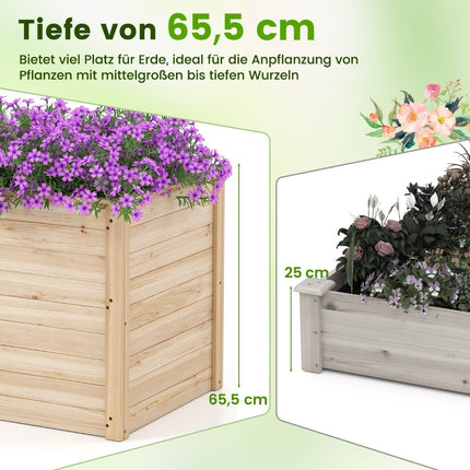 Deep Raised Garden Bed with Open Base, 100x64x65.5 cm