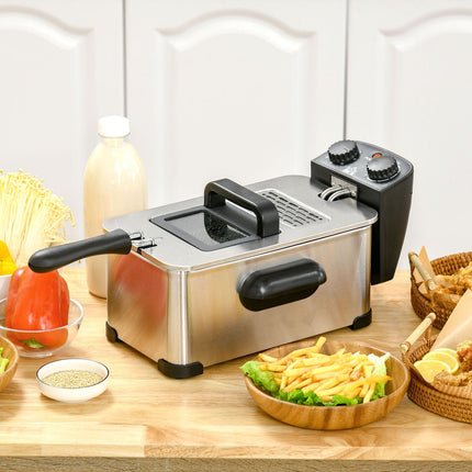 Deep fryer, 3 liters, 2,000W power, transparent lid, cool handle, black