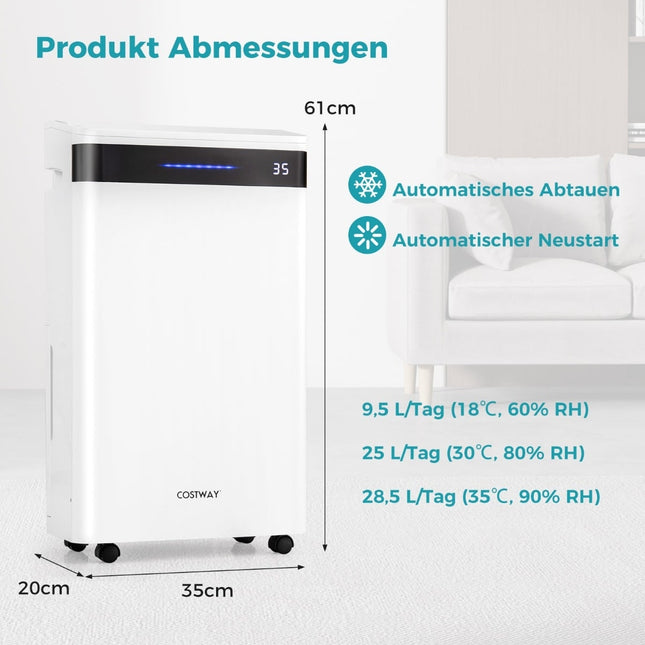 Dehumidifier 28.5L/Day, 35m² Coverage, 4 Modes, White