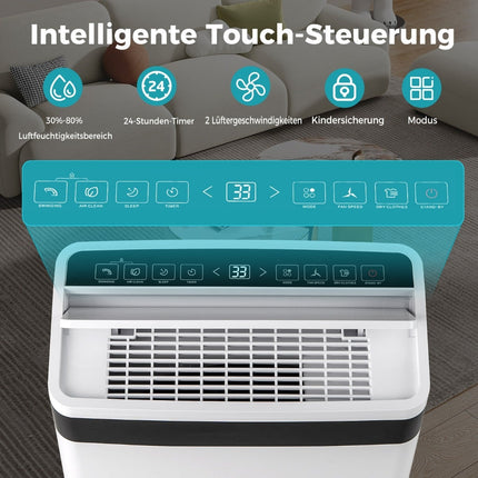 Dehumidifier 28.5L/Day, 35m² Coverage, 4 Modes, White