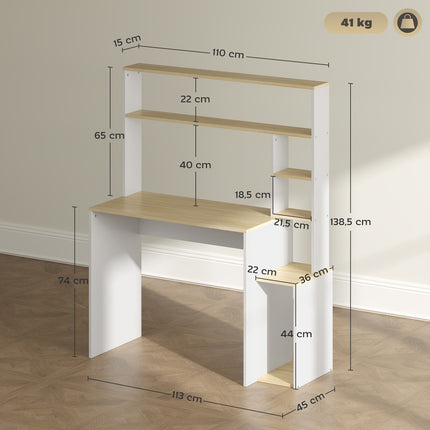 Oak Computer table - 113 x 45 cm, Steel frame, Open shelves