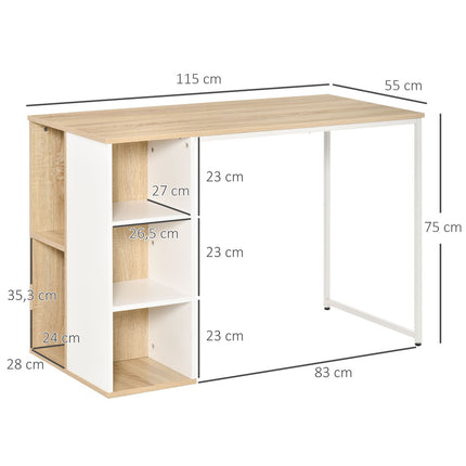 Desk bookcase with shelves - oak and white, large storage space