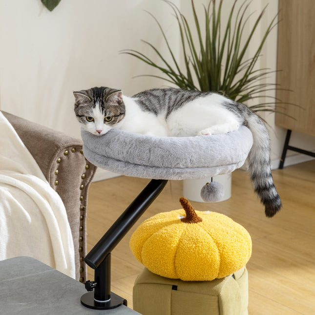Desk Cat Bed with 360 Rotation, Adjustable Height, Grey