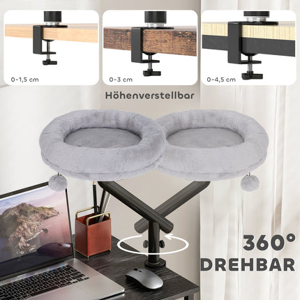 Desk Cat Bed with 360 Rotation, Adjustable Height, Grey