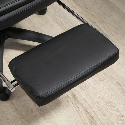 Ergonomic black office chair with footrest, padded backrest