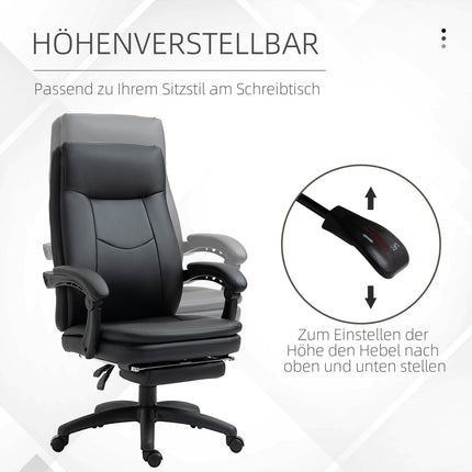Ergonomic black office chair with footrest, padded backrest