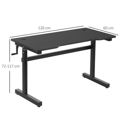 Adjustable standing table, hand crank lift, black, 120x60 cm