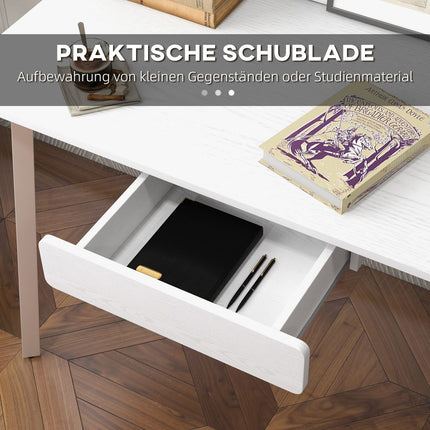 Elegant white office table with drawers, MDF & steel, 120x60x76 cm