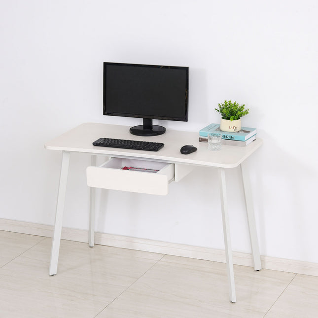 Elegant white office table with drawers, MDF & steel, 120x60x76 cm