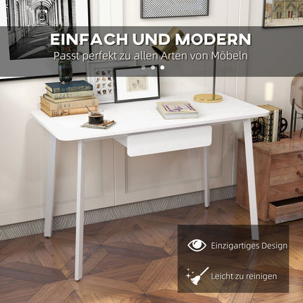 Elegant white office table with drawers, MDF & steel, 120x60x76 cm