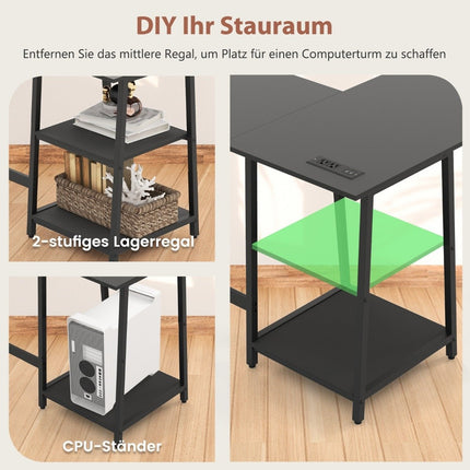 Desk L-Shape Corner Desk with Sockets &amp; USB ports 120 x 120 x 75 cm black
