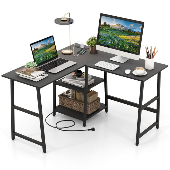 Desk L-Shape Corner Desk with Sockets &amp; USB ports 120 x 120 x 75 cm black