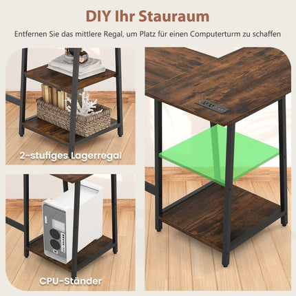 Desk L-Shape Corner Desk with Sockets &amp; USB ports 120 x 120 x 75 cm rustic brown