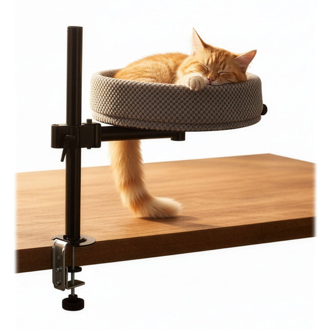 Desk-Mounted Cat Bed – Height Adjustable, Soft Nest