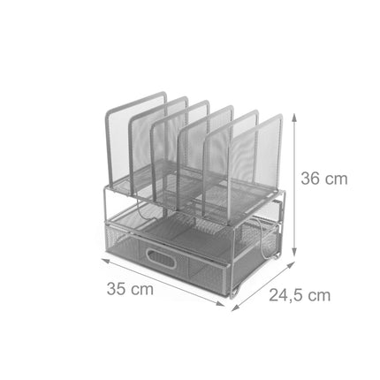Desk Organizer, 6 Compartments, Drawer, Steel Mesh