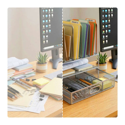 Desk Organizer, 6 Compartments, Drawer, Steel Mesh