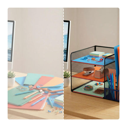 Desk Organizer, Metal Mesh, 5 Compartments, File Slot