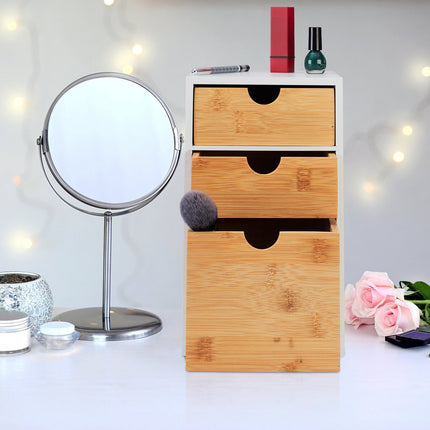 Desk Organizer with 3 Drawers, Bamboo MDF