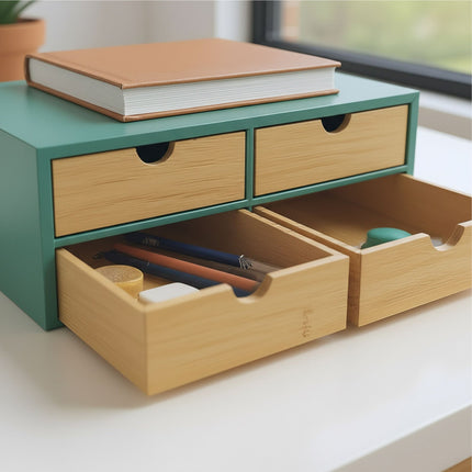 Desk Organizer with 4 Bamboo Drawers