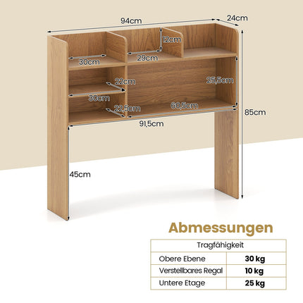 Desk Shelf Organizer with 6 Shelves, Adjustable, Rustic
