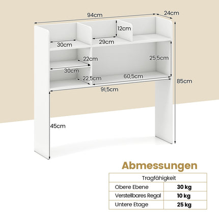 Desk Shelf Organizer with 6 Shelves, Adjustable, White