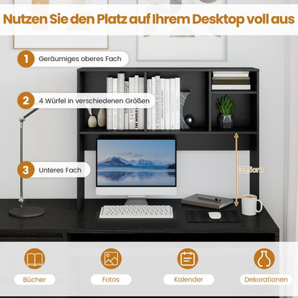 Desk Shelf with 4 Compartments, Black, 94x25x73 cm