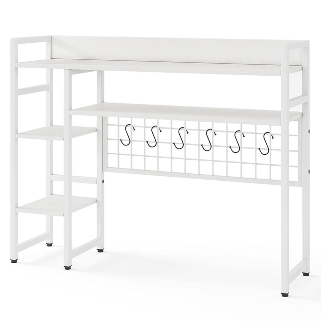Desk Shelf with 4 Tiers & 6 Hooks – White, 94x25x74 cm