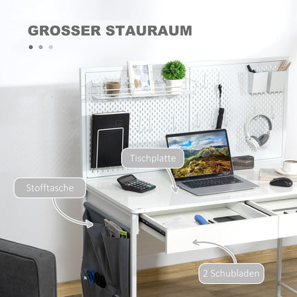 White & Gray Desk - Cloth bag, 2 drawers, Note grid