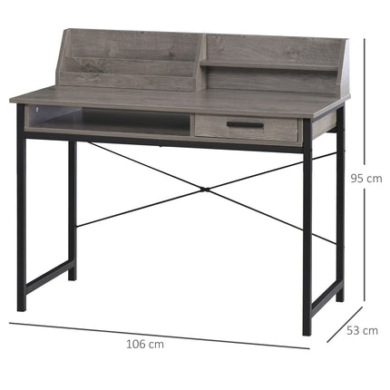 Industrial computer table with shelf and drawer - Grey/black
