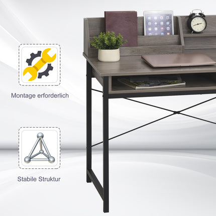 Industrial computer table with shelf and drawer - Grey/black