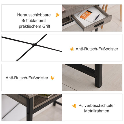 Industrial computer table with shelf and drawer - Grey/black
