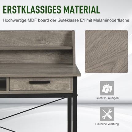 Industrial computer table with shelf and drawer - Grey/black