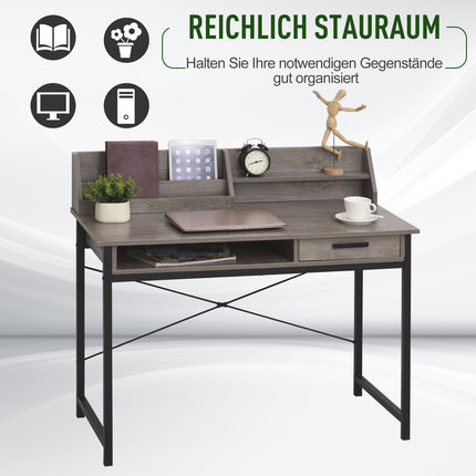 Industrial computer table with shelf and drawer - Grey/black