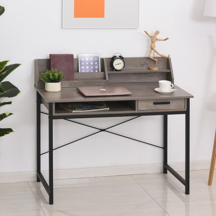 Industrial computer table with shelf and drawer - Grey/black