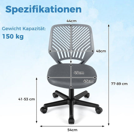 Desk chair for children armless children's desk chair 54 x 54 x 77-89 cm gray