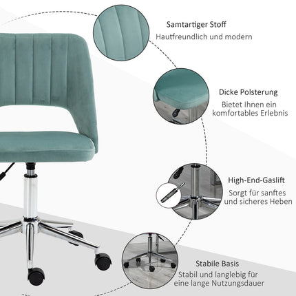 Ergonomic desk chair in green velvet - adjustable, no arms