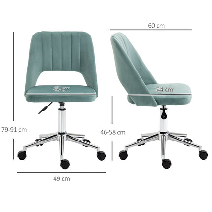 Ergonomic desk chair in green velvet - adjustable, no arms