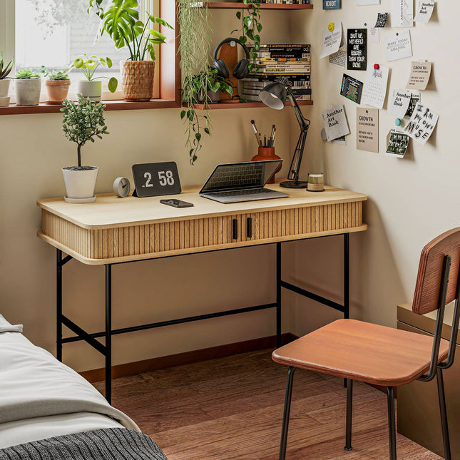 Oak Desk with storage, office table with shelf - 120x60x76.5 cm