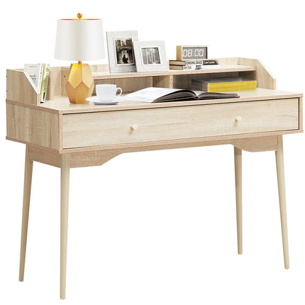 Desk computer table with drawer office table made of solid wood PC workstation 120 x 50 x 93 cm natural