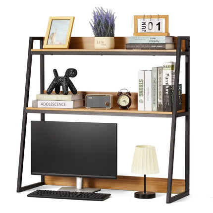 Desktop Bookshelf Hutch, 2-Tier, 37.4 in, Anti-Slip Feet