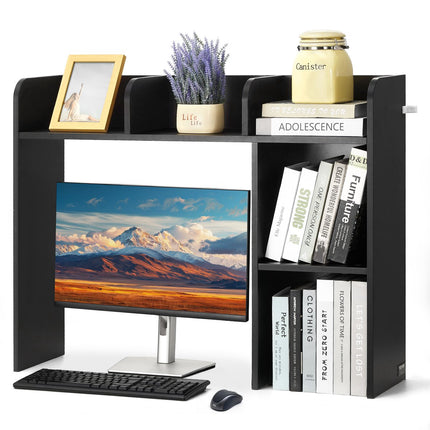 Desktop Bookshelf Hutch, 2-Tier Wood Organizer, Black
