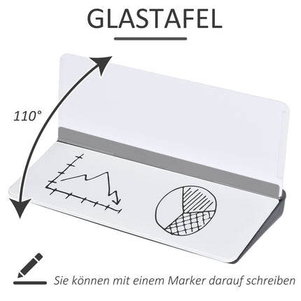 Glass writing board with table stand, 45x20cm, white+black