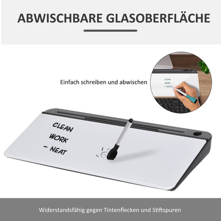 Glass writing board with table stand, 45x20cm, white+black