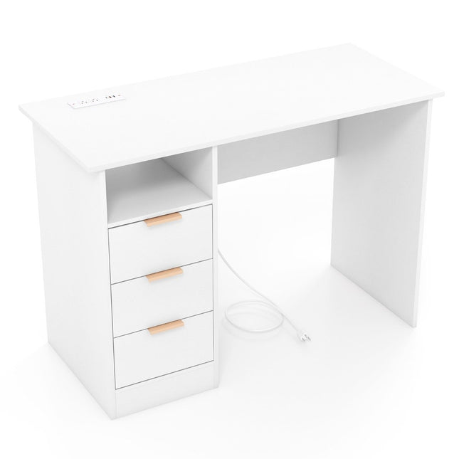 Desk with 3 drawers & charging station computer desk modern office table white