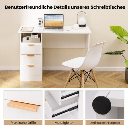 Desk with 3 drawers & charging station computer desk modern office table white