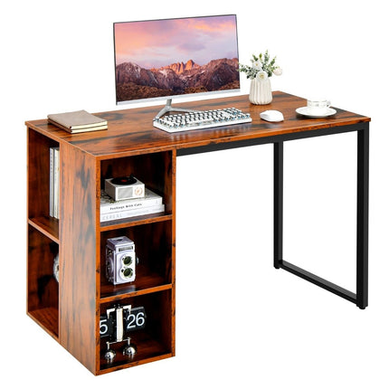 Desk with 5 Compartments & Metal Frame Modern Computer Desk Work Table Brown
