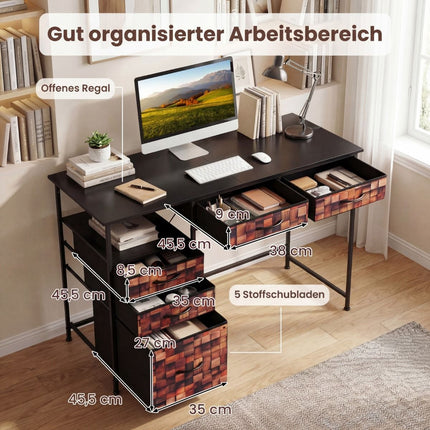 Desk with 5 Fabric Drawers and Shelf – Brown, 120x50 cm